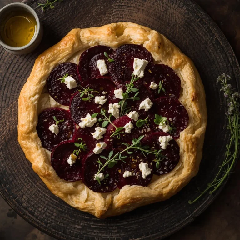 Roasted Beet-and-Feta Tart with Honey Drizzle and Microgreens