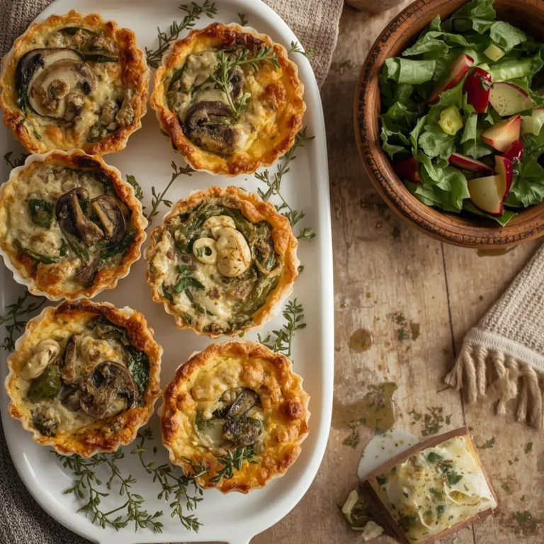 Mini Quiches (Mushroom & Spinach + Leek & Goat Cheese) with Mixed Greens