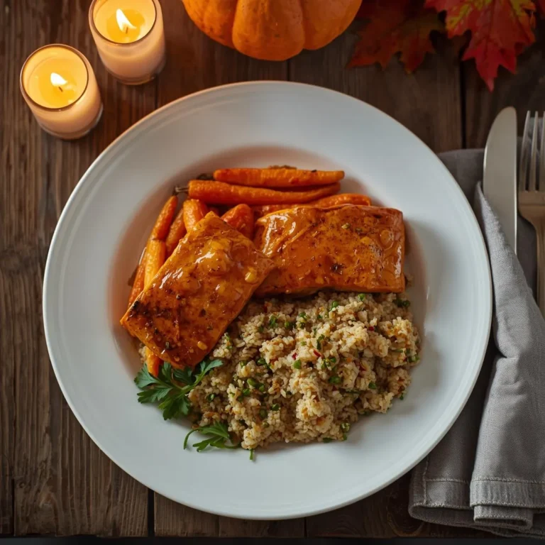 Pumpkin-Spiced Baked Salmon with Quinoa Pilaf and Roasted Carrots