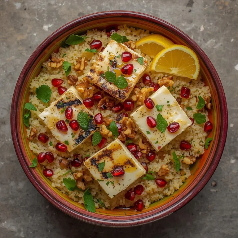 Pomegranate & Walnut Couscous Salad with Grilled Halloumi