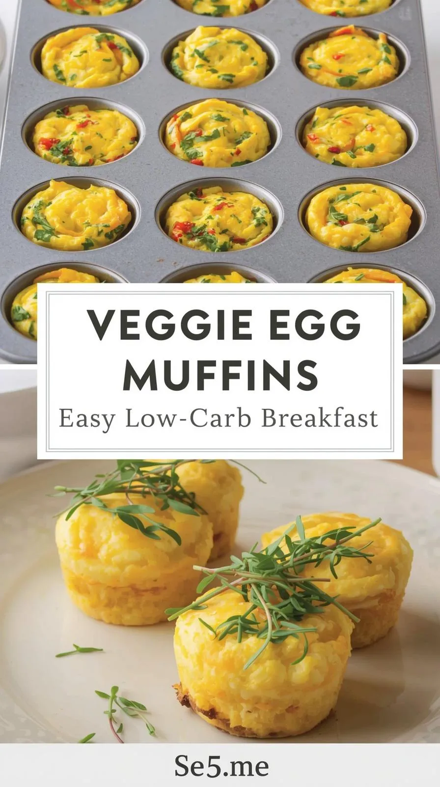 Vertical 9:16 pin featuring a low-carb breakfast spread — top: avocado bowls, omelets, and smoothie bowls on a light table; bottom: close-up of a person enjoying coffee and a healthy breakfast. Title centered: 'Start Your Day Right with Low-Carb Breakfasts.' Brand 'Se5.me' at bottom. Bright morning light, clean natural setting, DSLR lifestyle shot, calm and uplifting atmosphere