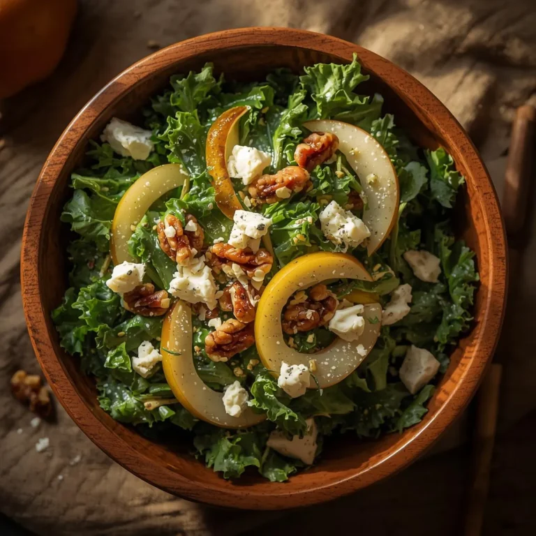 Autumn Kale Salad with Pears, Blue Cheese & Candied Walnuts