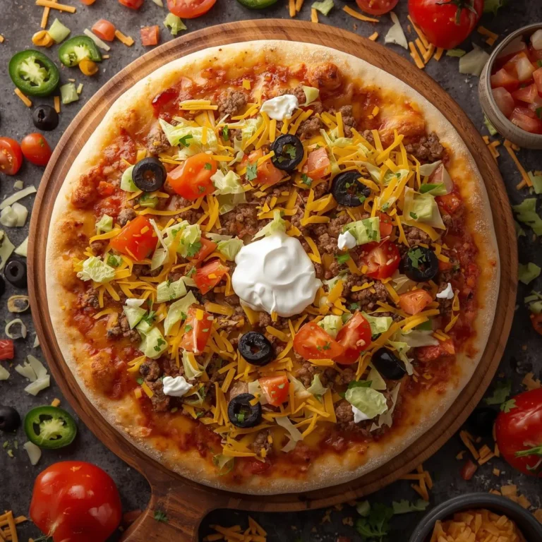 Easy Taco Pizza Recipe with Ground Beef and Cheesy Crust