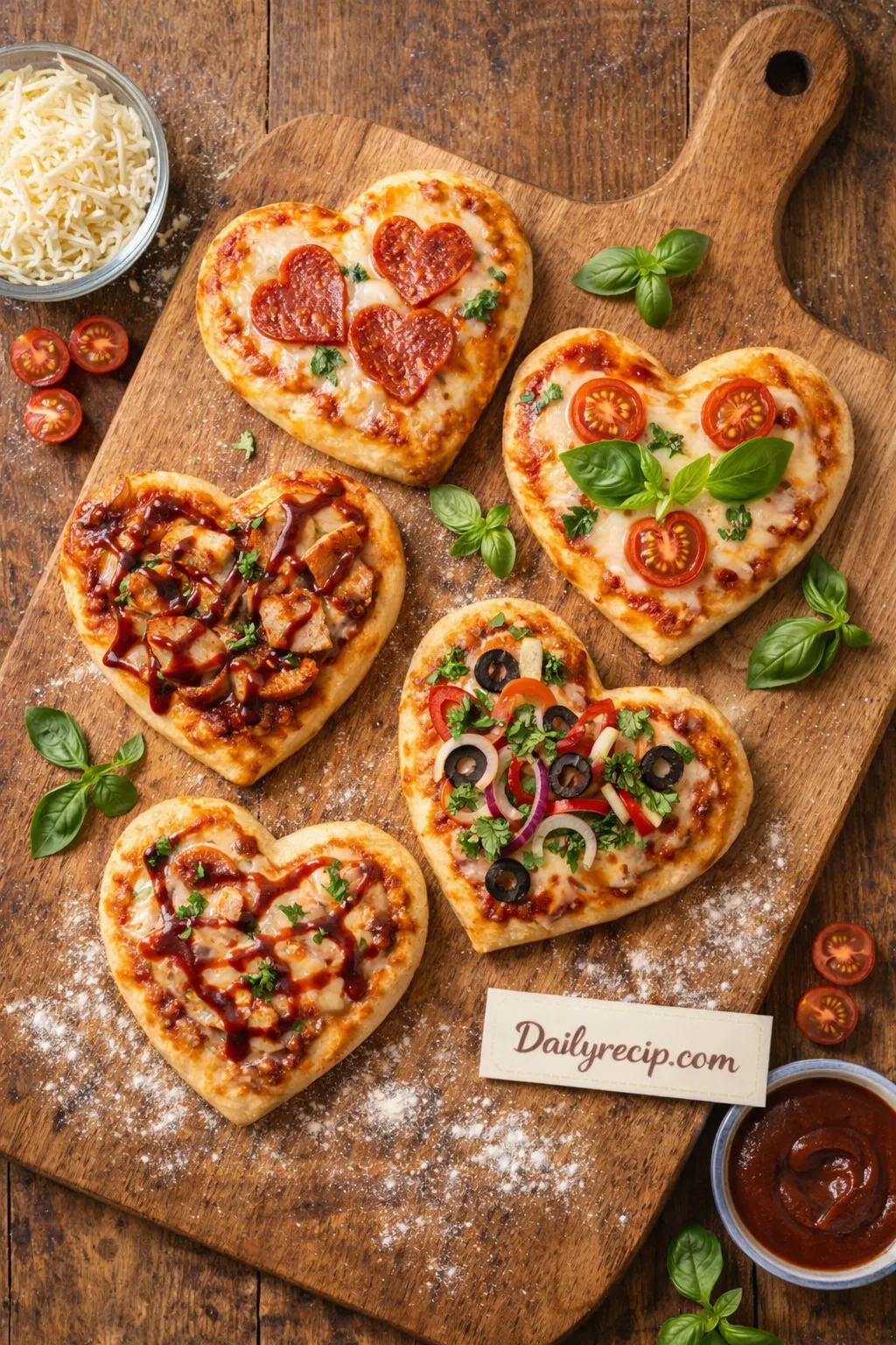 mini heart pizza variations