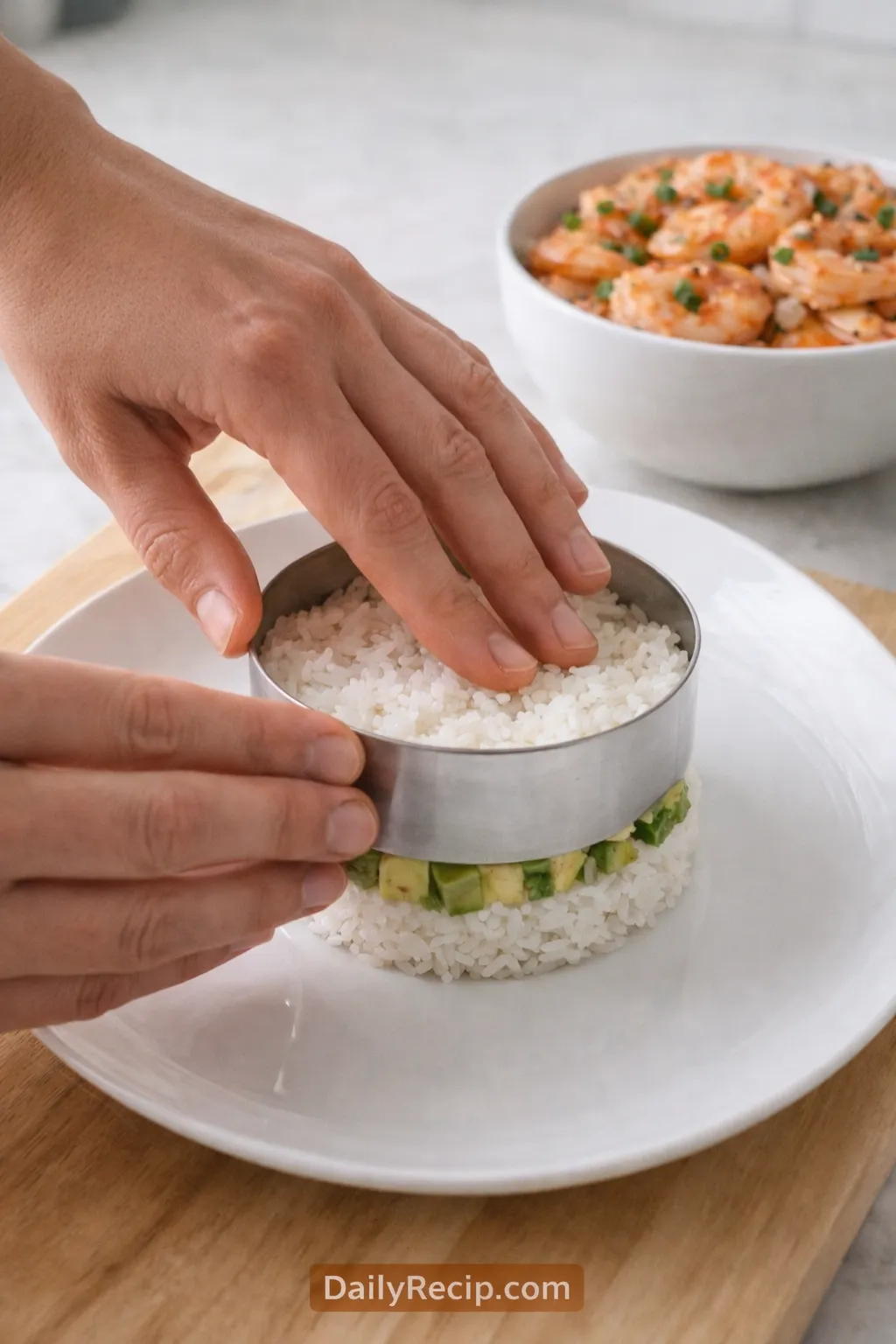 Shrimp Avocado Rice Stack