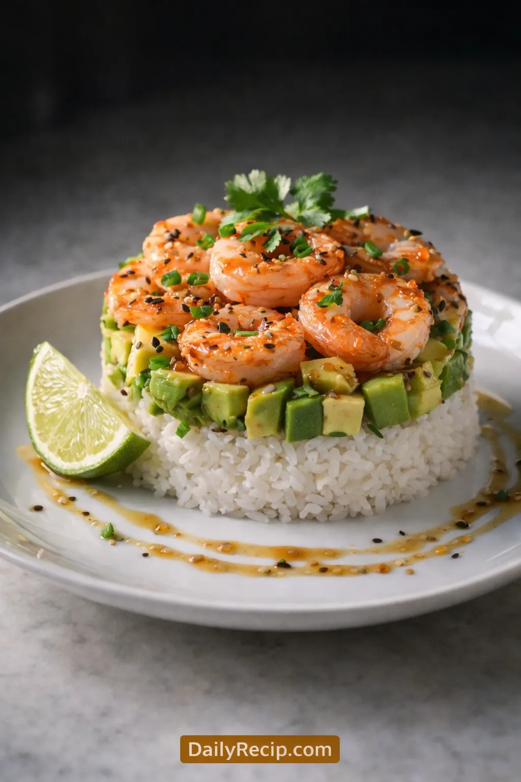 Shrimp Avocado Rice Stack