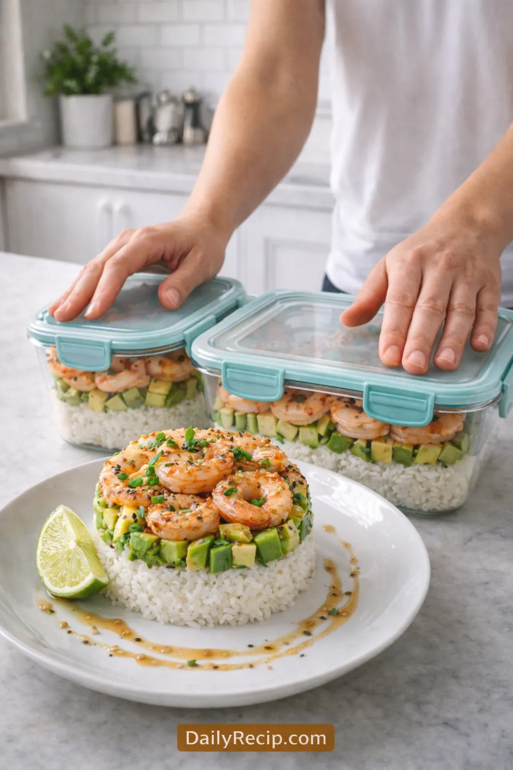 Shrimp Avocado Rice Stack