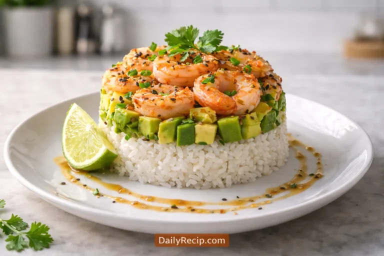 Shrimp Avocado Rice Stack: Healthy Restaurant-Style Dinner